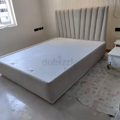 Upholstered King-Size Bed Frame with Tall Padded Headboard (Light Grey)