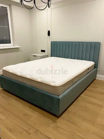 Upholstered queen size Bed Frame  - Light Teal, New