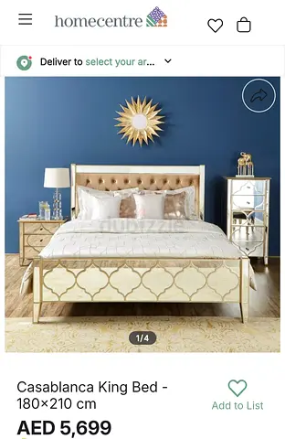 Casablanca King Bed (180x210 cm) - Gold  Beige Tufted Headboard