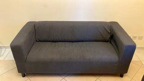 2-Seater Grey Fabric Sofa - Compact, Good Condition