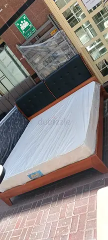 Wooden Double Bed Frame with Headboard and Mattress