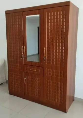 Wooden 3-Door Wardrobe with Mirror — Good Condition