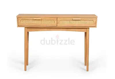 Wood Console Table with Woven Front Drawers