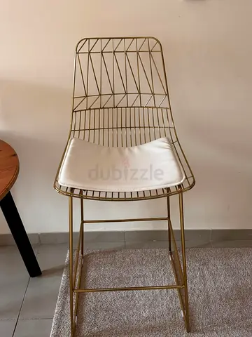 Gold Wire Frame Bar Stool with White Cushion