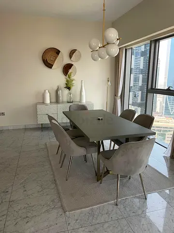 Modern 6-Seater Dining Table with Upholstered Chairs - Excellent Condition