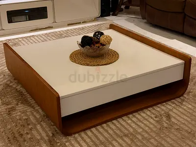 OFFER! Aesthetic Large Modern White and Wood Coffee Table with Storage on Both Sides
