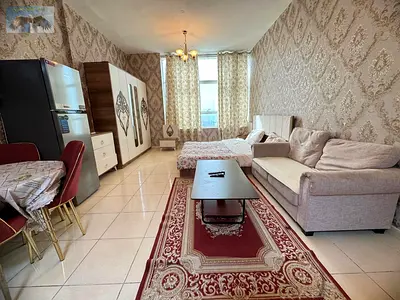 Furnished studio for rent in Orient Towers, Mina Street, near the fish market, with gym, swimming pool and private parking inside the tower.