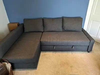 Grey L-shaped Fabric Sofa bed with Storage - Good Condition