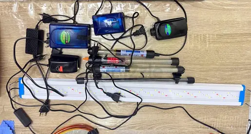 Assorted Aquarium Lights, Heaters and Pumps — Used Set