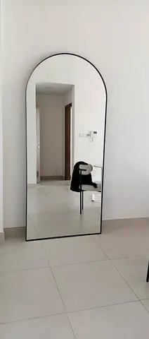 Full-Length Arched Floor Mirror with Black Frame — Modern Minimalist