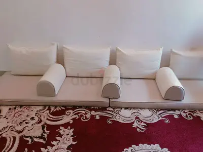 Arabic Style Floor Seating Arrangement - 3 Seater Style with 5 hand Cushions (Cream)