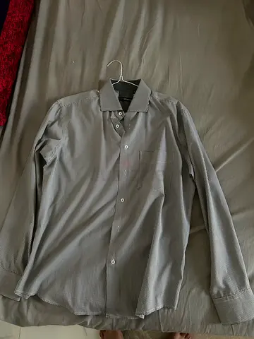 Size L Mens long-sleeve button-up shirt - grey check, good condition