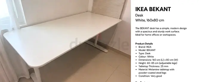 IKEA BEKANT White Desk 160x80 cm - Very Good Condition
