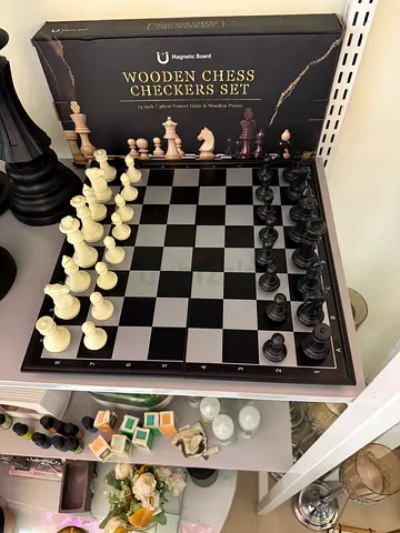Wooden Chess  Checkers Set with Board and Pieces
