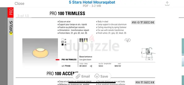 PRO 100 Trimless Recessed Downlight (PDF Spec) - Used/Spare available 450 pcs