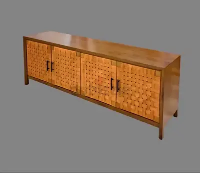 Long Wooden Sideboard / TV Console with Woven Panel Doors