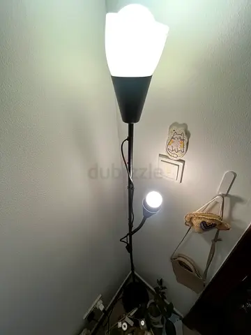 Black 2-Head Floor Lamp with Adjustable Reading Light