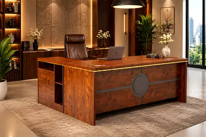 Modern L-Shaped Office Desk with Lockable Drawer- Wooden Manager Table for Dubai Offices