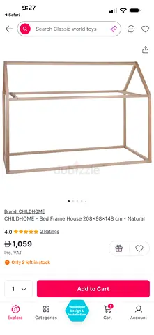 Wooden House-Frame Bed (Childhome) - Natural, Single