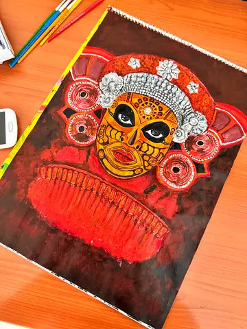 Hand-painted Original Theyyam Paper Painting – Traditional Folk Art painted on sketch paper