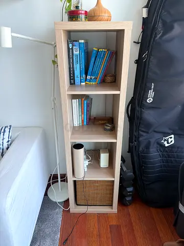 IKEA Kallax-style 4-cube storage shelf in light oak (good condition)