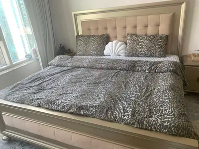 Super King Size Bed Frame with Headboard and Mattress, Premium Wardrobe, 2 Premium Sidetables