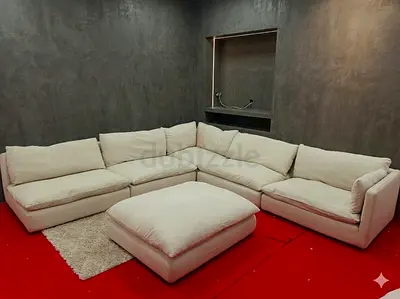 Crate and barrel feather 🪶 filled modular sofa beige color linen fabric