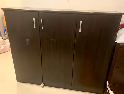 Dark Wood 3-Door Storage Cabinet / Shoe Cabinet