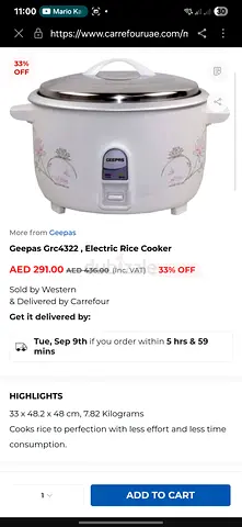 Geepas Electric Rice Cooker GRC4322 - 7.8 kg, Floral White (Used)