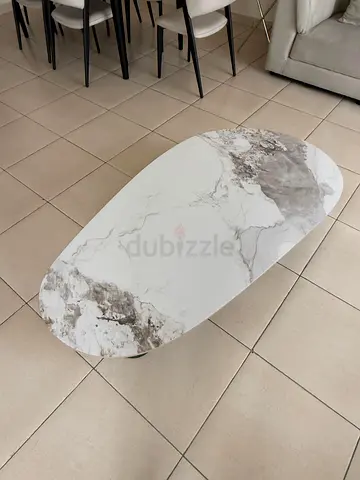 Oval Marble-Effect Coffee Table - White  Grey