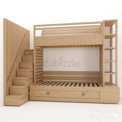 Solid Wood Twin-Over-Full Bunk Bed with Storage and Stairs