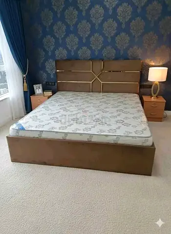 Queen Size Upholstered Bed Frame with Headboard and Mattress