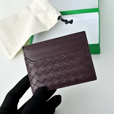 Bottega Dark Brown Woven Leather Card Holder / Slim Wallet
