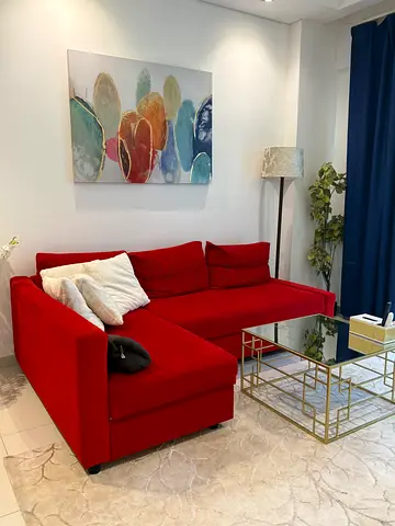 Red L shape 3 seater sofa IKEA (with sofa bed)