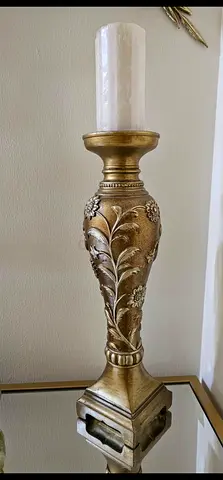 Ornate Gold Decorative Candle Holder — Tall Resin Pedestal