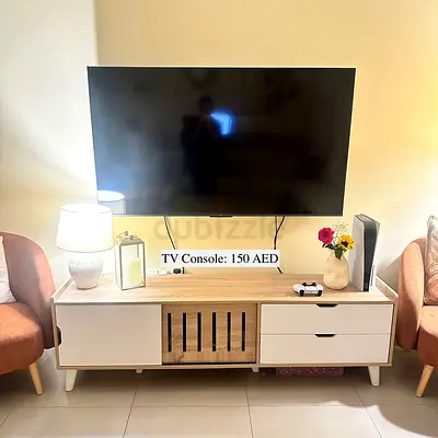 Wooden TV Console / Media Unit - Light Oak  White