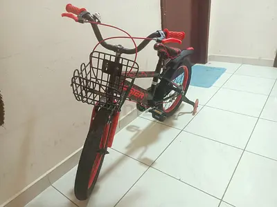 Kids 16-inch Bicycle with Training Wheels and Front Basket - Red/Black