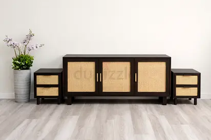 Rattan Control Cabinet with Two Small night Stand Drawars