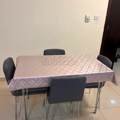 4-Seater Dining Table with Chairs (Gray Upholstery, Chrome Legs)