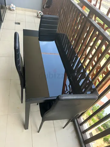 Black Glass Top Dining Table - Good Condition