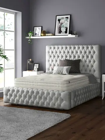 Silver velvet tall headboard button tufted king bed
