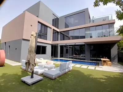 Luxury 5 Master Bedroom Independent Villa for Sale in Masaar Sharjah 7424 Sqft with Private Pool Spacious Setback Premium Finishing in Top Gated Commu