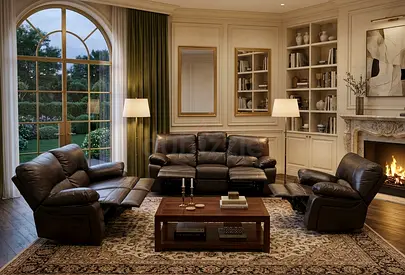 3-piece Brown Leather Reclining Sofa