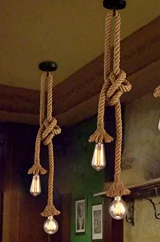 Set of Rustic Rope Pendant Lights with Edison Bulbs (4-piece)