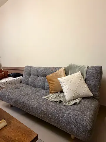 Gray Fabric Sofa Bed with Cushions - Good Condition