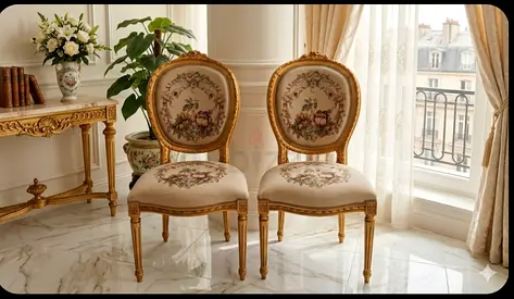 Pair of Vintage Louis XVI Style Upholstered Accent Chairs