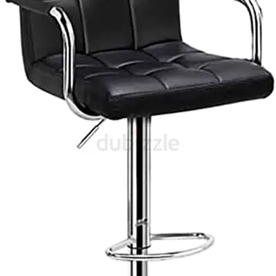 Adjustable Black Leather Bar Stool with Backrest and Footrest