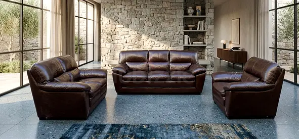Genuine Leather 3+2+1 Seater Sofa with Two Armchairs - Dark Brown Set