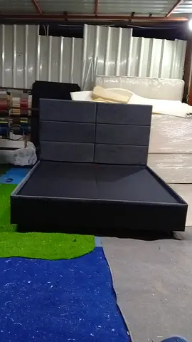 Used Double Bed Frame with Padded Headboard - Dark Grey