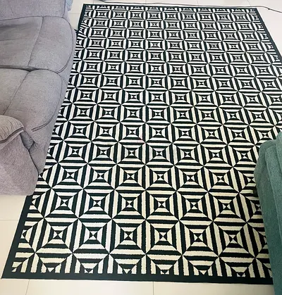 Black  White Geometric Area Rug — XL Size, Good Condition